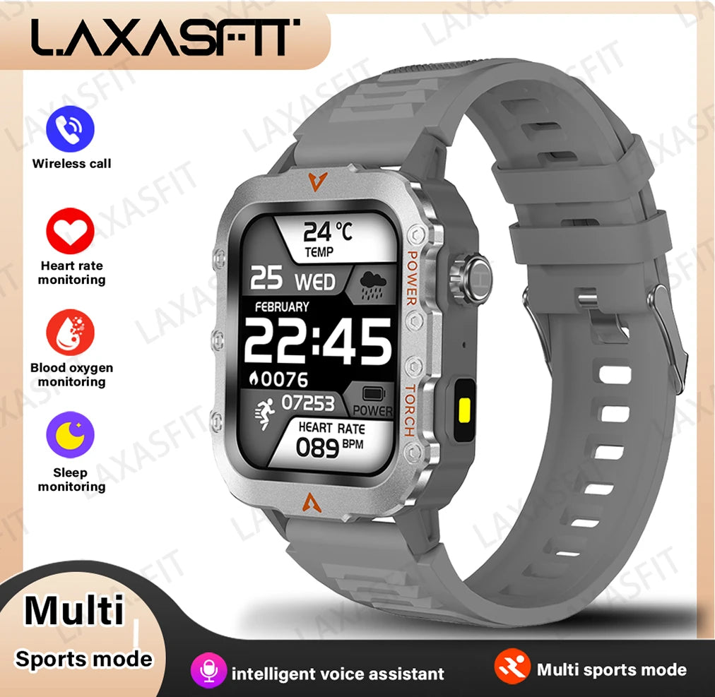 Ultimate Men's Smart Watch with LED Flashlight - Outdoor Sports & Health Monitoring Wristwatch