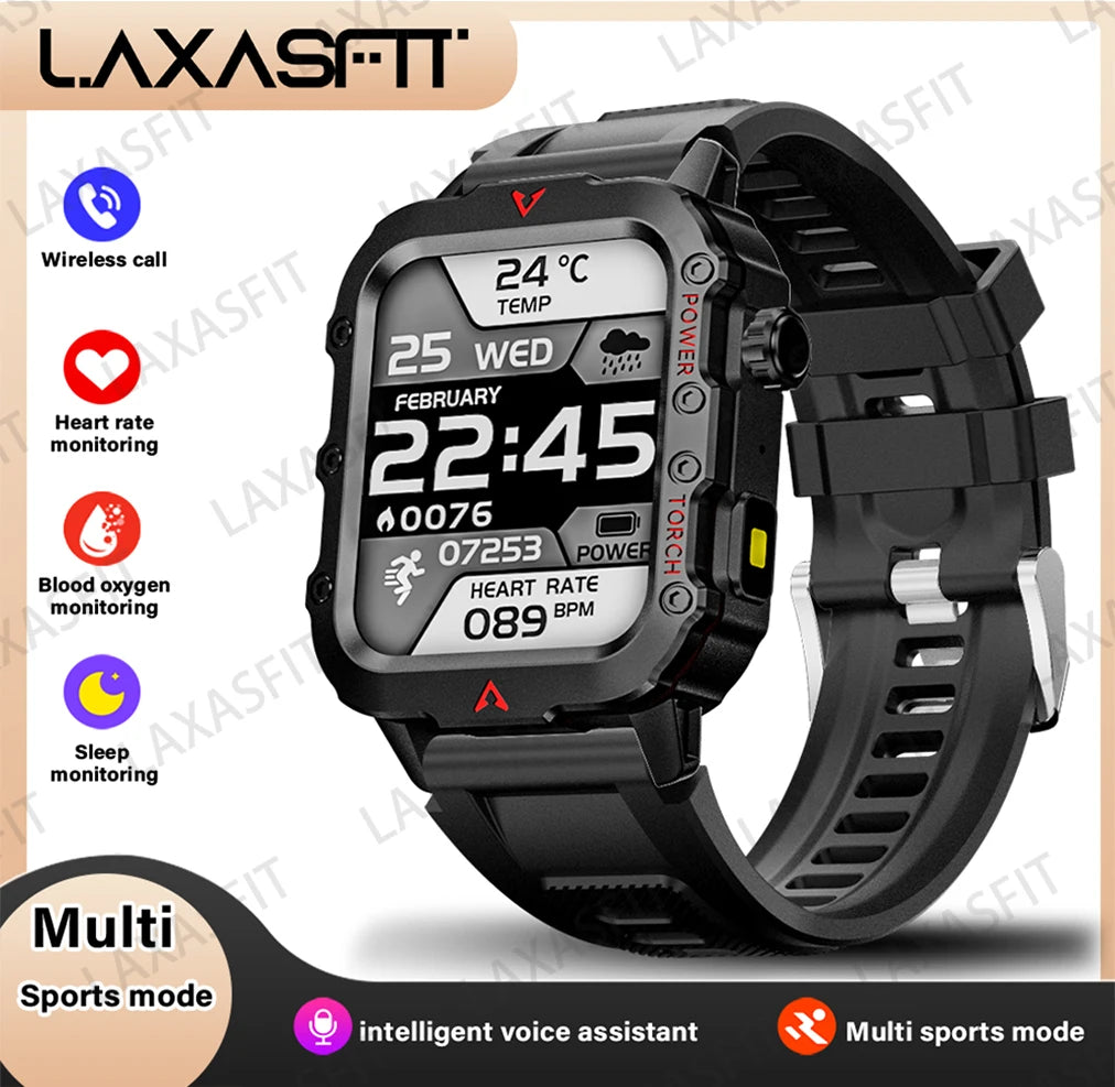Ultimate Men's Smart Watch with LED Flashlight - Outdoor Sports & Health Monitoring Wristwatch